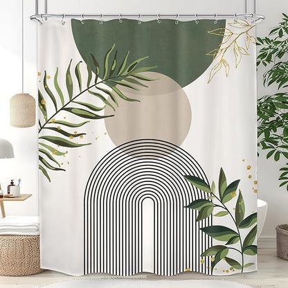 Boho Green Shower Curtain, Sage Bohemian Mid Century Modern 60Wx72H Bathroom by MitpokBrand