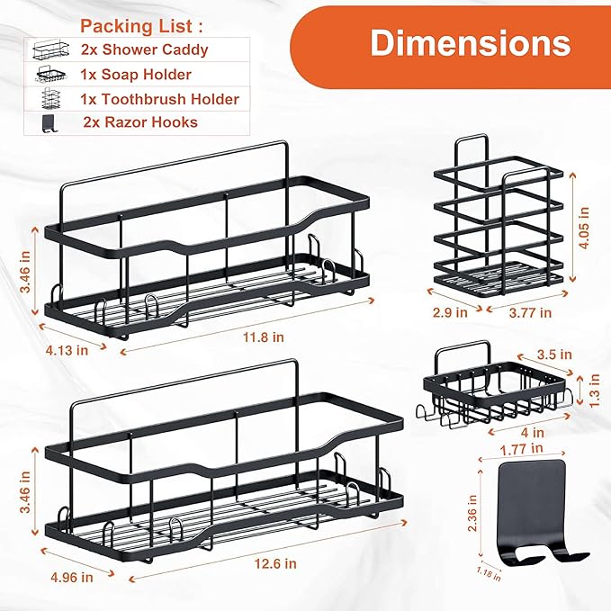 Shower Caddy Bathroom Shelves, The Athena Silken 4 Set, 40LB Capacity, Adhesive - Image 3