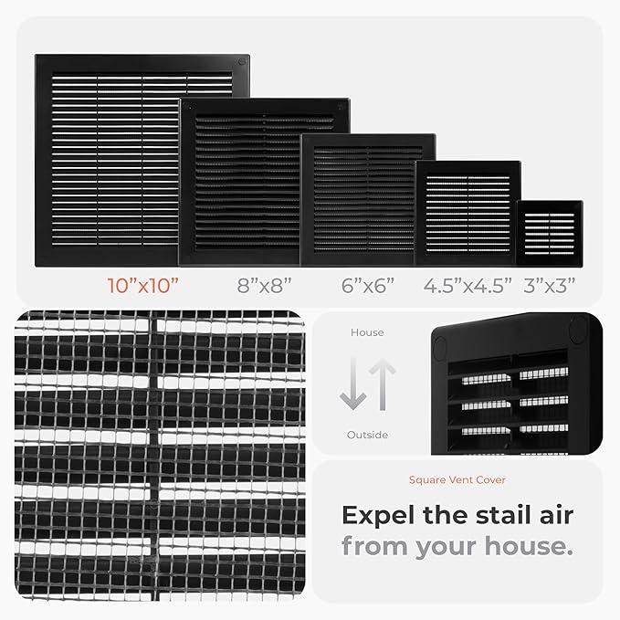 2-Pack 12" x 12" Square Air Vent Cover – Black Plastic Vent Deflector - Image 3