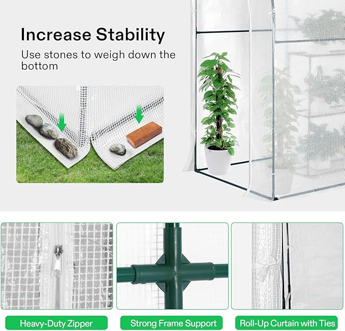 VIVOSUN Mini Lean-to Greenhouse, 6.6’ x 3.3’ x 6.9’ Portable Wall House - Image 4