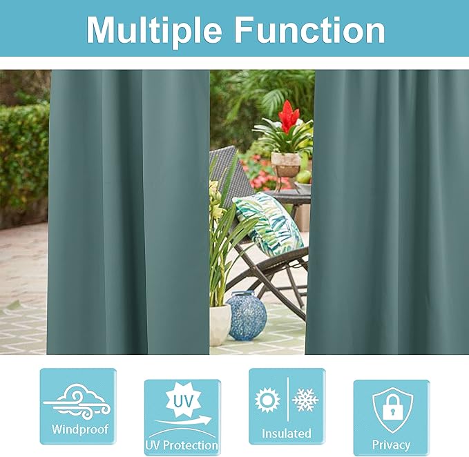 RYB HOME Teal Blue Outdoor Curtains 95 inches Long Blackout Thermal Insulating - Image 5