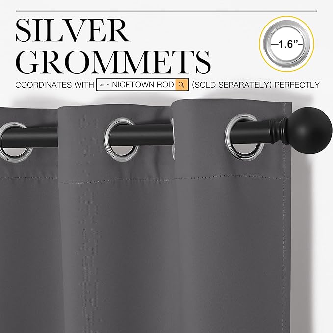 NICETOWN Grey Blackout Curtain 57 inch Long, 55 inches Width, 1 Panel, Thermal - Image 2