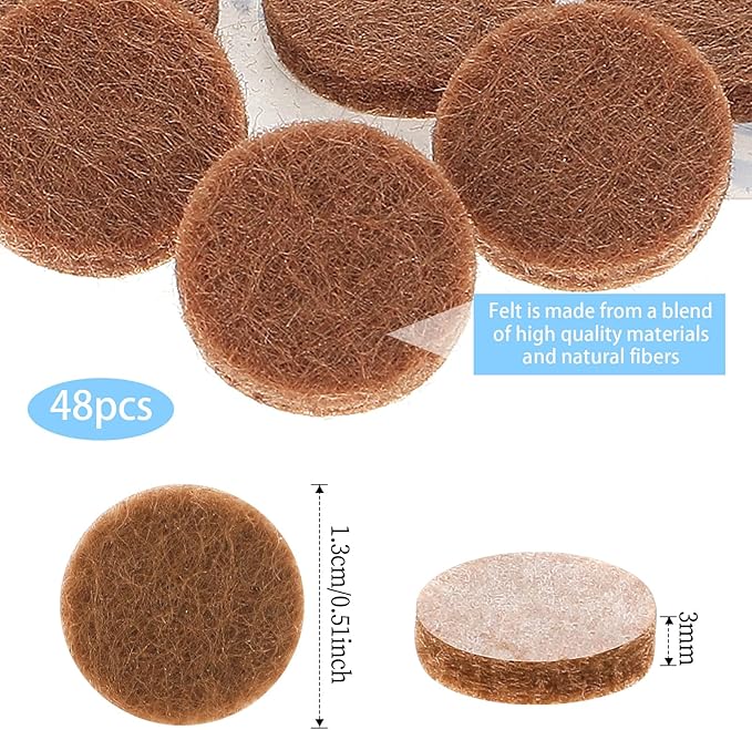 48 Pcs Brown Felt Cabinet Door Pads, 1/2 Inches Diameter Self Adhesive Felt - Image 2