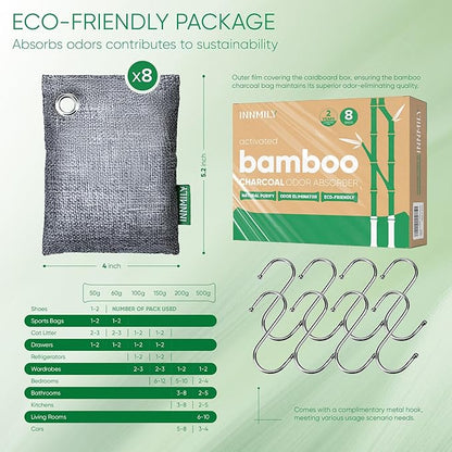 Activated Charcoal Odor Absorber, 8 Pack w Hooks Nature Odor Eliminator - Image 9