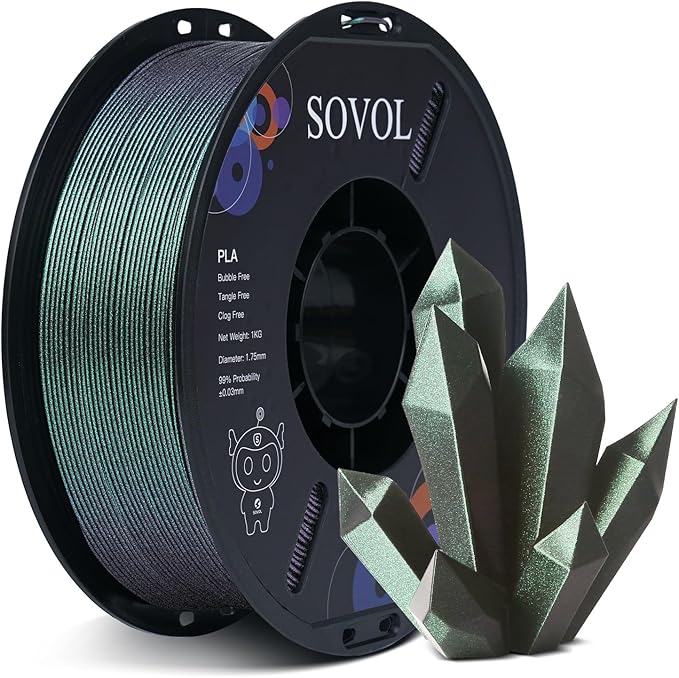 Sovol Silk PLA Filament with Green Glitter 1kg 1.75mm, Color Changeable 3D by Sovol