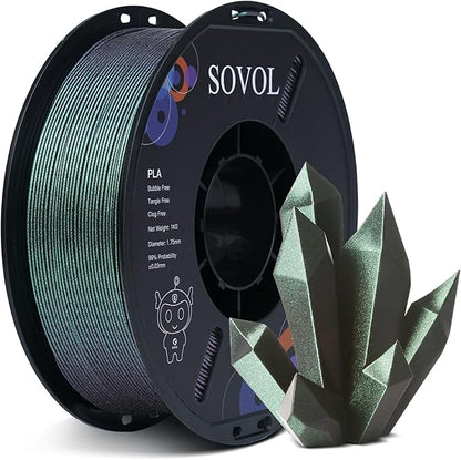 Sovol Silk PLA Filament with Green Glitter 1kg 1.75mm, Color Changeable 3D by Sovol