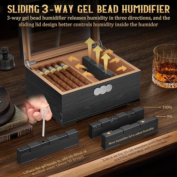 Cigar Humidor, Glass Top Desktop Humidor Box, Cigar Gifts - Image 6
