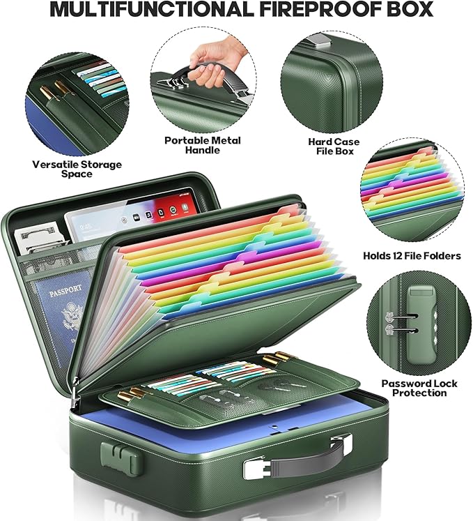Fireproof Document Box, Hard Case Highly Flame-Resistant Fire Proof Waterproof - Image 5