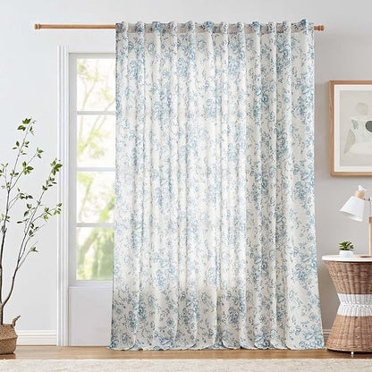 jinchan Linen Floral Curtains 100 Inch Extra Wide by JINCHAN