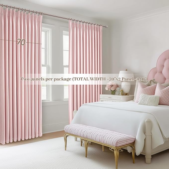 Baby Pink Blackout Curtains 70 Inches Extra Wide Pinch Pleated - Image 7