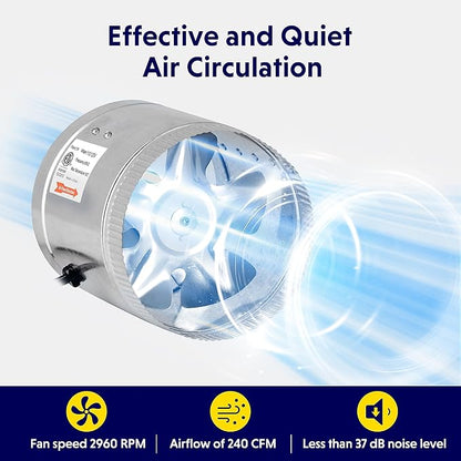 iPower 6 Inch 240 CFM Low Noise Inline Ducting Booster Fan - Image 4