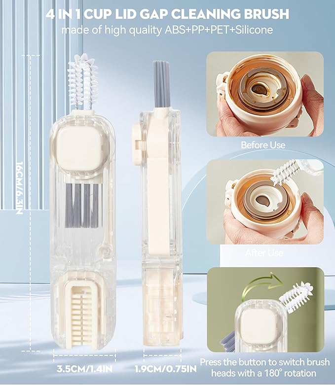 4 in 1 Cup Lid Gap Cleaning Brush, Mutipurpose Tiny Silicone Cup Holder Cleaner - Image 2