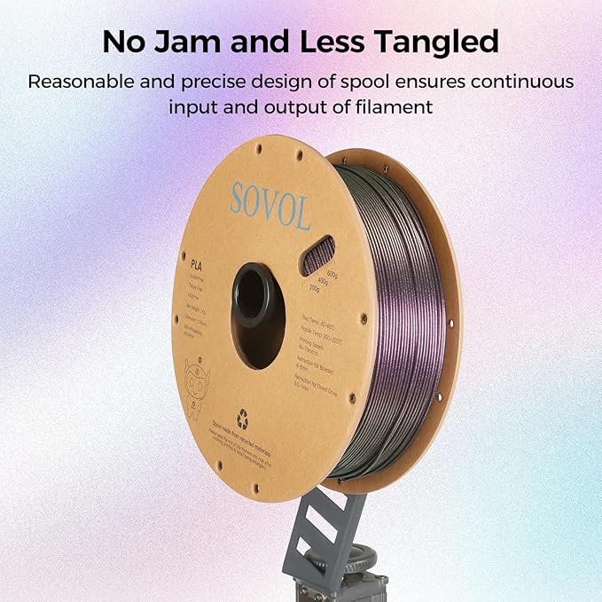 Sovol Silk PLA Filament with Purple Glitter 1kg 1.75mm, Color Changeable 3D - Image 4
