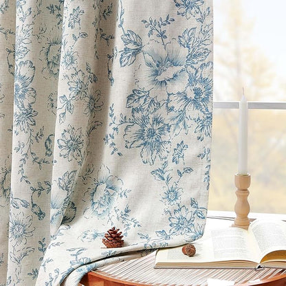 jinchan Blackout Linen Blend Curtain Floral Blackout Curtains - Image 3