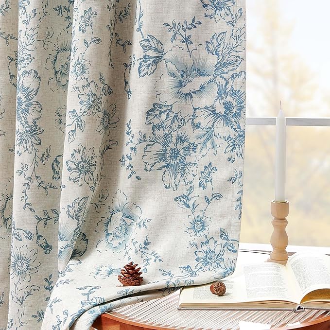 jinchan Blackout Linen Blend Curtain Floral Blackout Curtains - Image 3