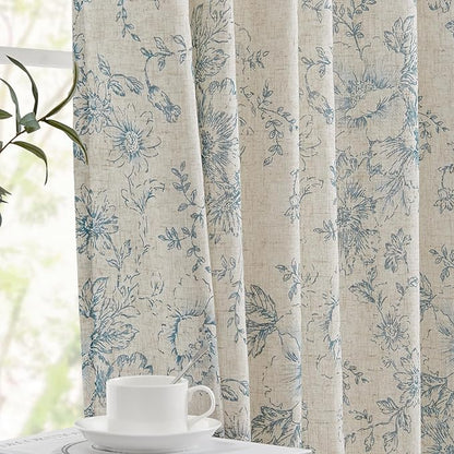 jinchan Lined Linen Blend Curtain Floral Curtains - Image 8