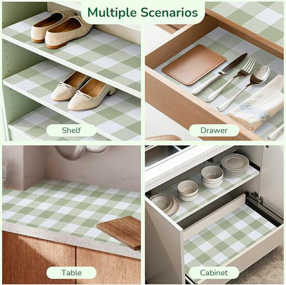 Practical Gingham Green Shelf Liner, Non-Adhesive Drawer Liner Non-Slip Cabinet - Image 5