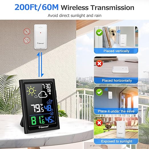 Geevon Indoor Outdoor Thermometer Wireless Weather Station - Image 7