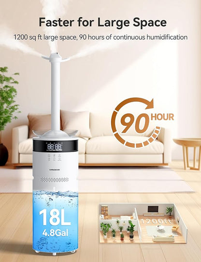 VAGKRI Humidifiers for Large Room, 18L Ultrasonic Cool Mist Humidifier for Home - Image 2
