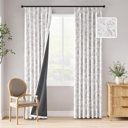 jinchan Pinch Pleated 95% Blackout Floral Curtains, Taupe 84 Inch, Room by JINCHAN