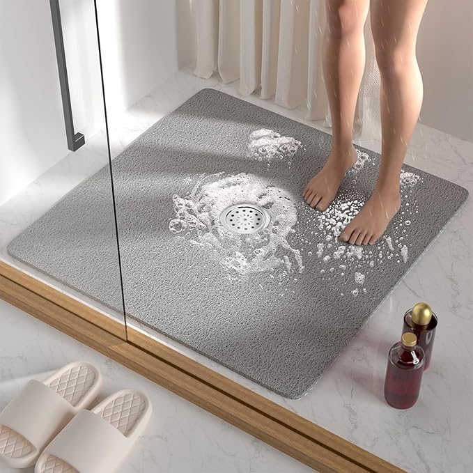 Square Shower Mat Set 2 Piece, Super Non Slip Shower Mats by LYGLIGH
