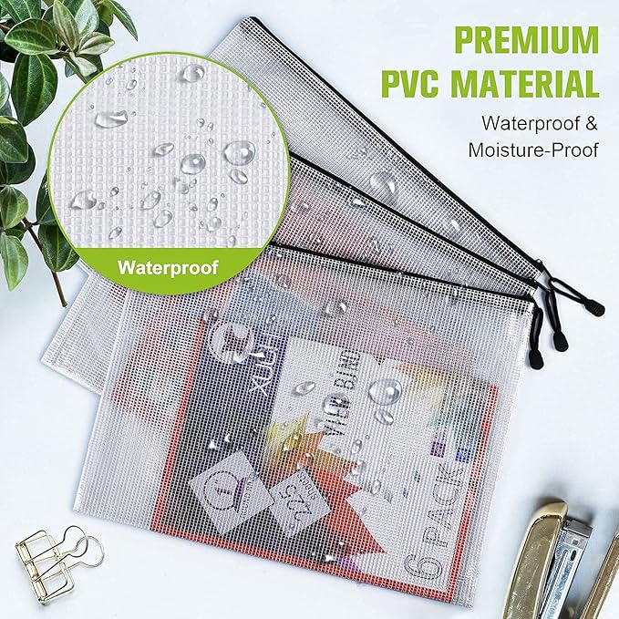 Mesh Zipper Pouch, B4 Size Tear-Resistant Document Pouch, Extra Large Zip File - Image 6