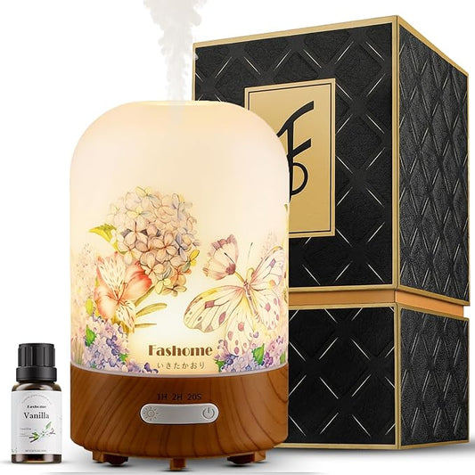 Essential Oil Diffuser Hand Blown Glass, 100ml Small Aromatherapy Diffuser by Fashome