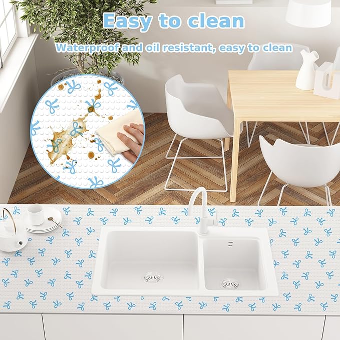 Blue Bow Refrigerator Liner Waterproof Fridge Shelf Mat Non-Adhesive Cabinet - Image 6