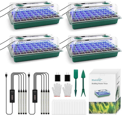 BlumWay Seed Starter Tray with Grow Light, 4 Pack 160 Cells Seedling Tray with by BlumWay