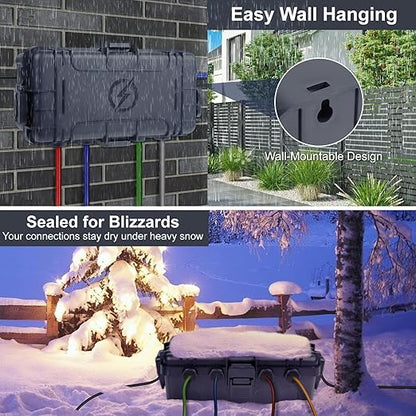 Medium Outdoor Electrical Box, IP54 Waterproof Extension Cord Cover w/ 6 Cable - Image 4
