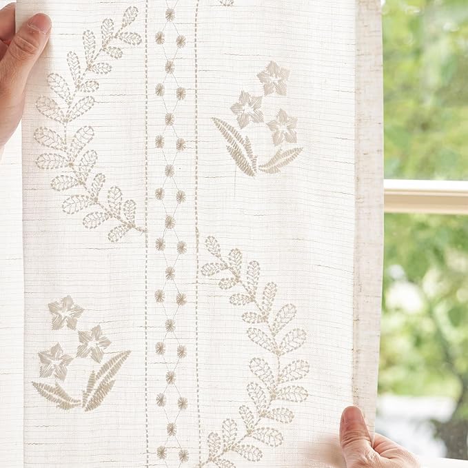 jinchan Belrose Linen Curtains for Bedroom Floral Curtains 96 Inch Length Linen - Image 4