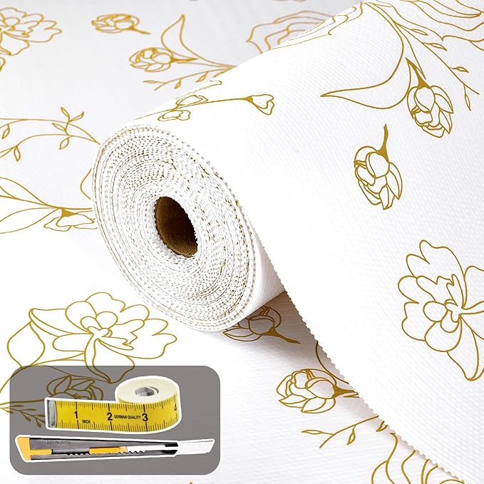 Shelf Liners for Kitchen Cabinets 12in x 39.37FT Non Adhesive Drawer Liner Gold by Oneoftheworld