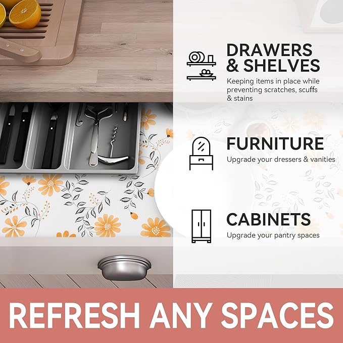 RAY STAR Shelf Liner, 12 Inch x 10 Feet Non Adhesive Daisy Floral Printed - Image 6