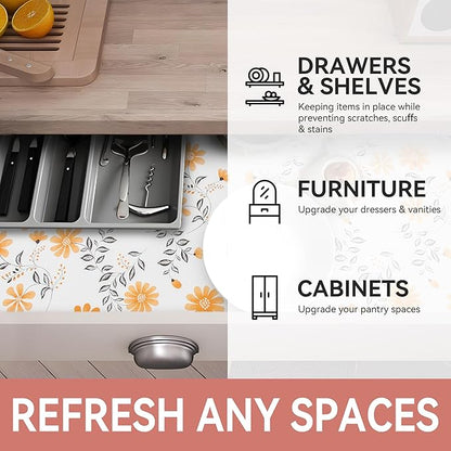 RAY STAR Shelf Liner, Non Adhesive Daisy Floral Printed Cabinet Liner - Image 6
