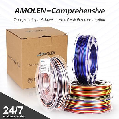 AMOLEN Silk PLA 3D Printer Filament Bundle, Shiny Multicolor Rainbow PLA - Image 5
