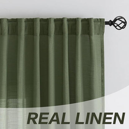 DONREN Olive Green Back Tab Curtains 54 Inches Long 2 Panels - Image 7
