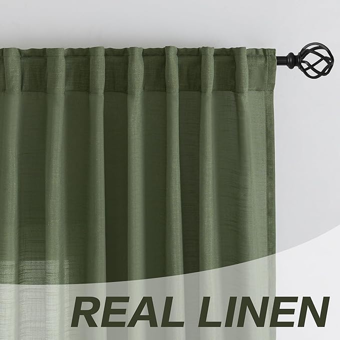 DONREN Olive Green Back Tab Curtains 80 Inches Long 2 Panels - Image 7