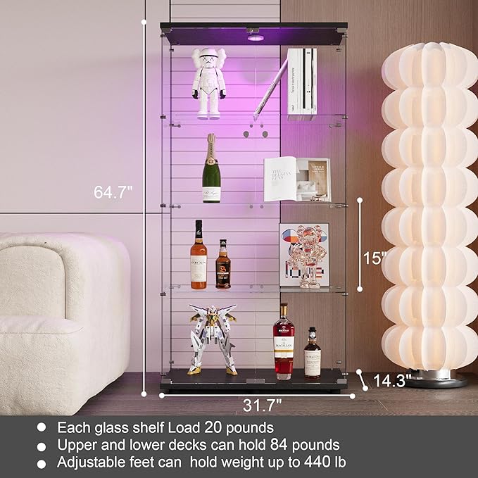 Yoluckea 4 Shelves Glass Display Cabinet - Image 2