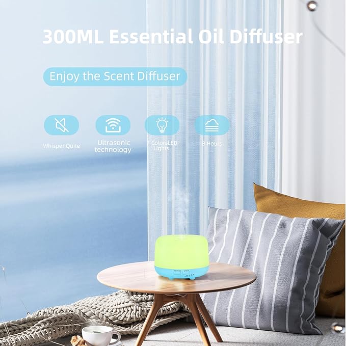 300ML Air Diffuser for Essential Oils, Ultrasonic Aromatherapy Diffuser - Image 2