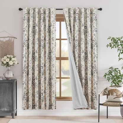 jinchan Blackout Linen Blend Curtain Floral Blackout Curtains by JINCHAN