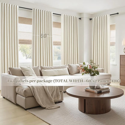 Warm Cream Blackout Curtains 60 Inches Extra Wide Linen 90 Inch Length - Image 6
