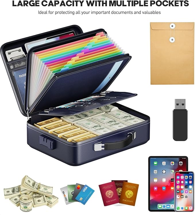 Fireproof Document Box, Hard Case Highly Flame-Resistant Fire Proof Waterproof - Image 3