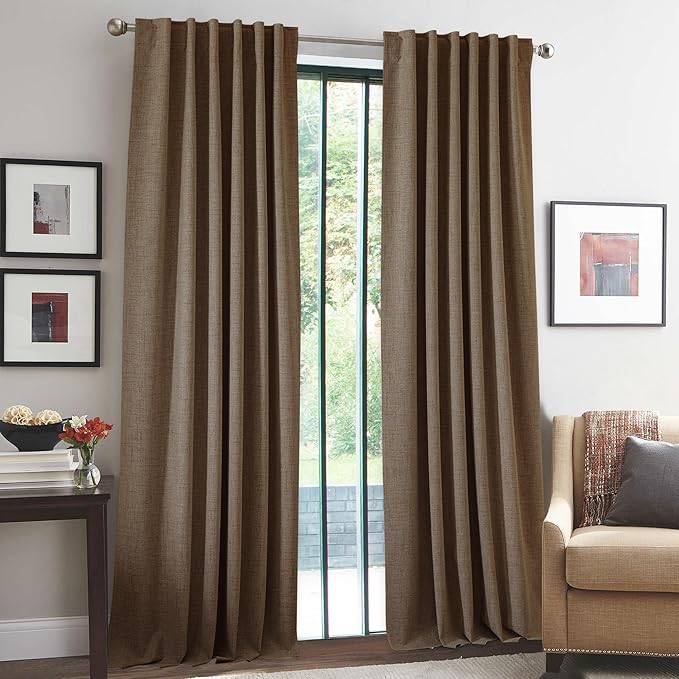 RYB HOME 100% Blackout Linen Textured Curtains 108 inches Long, Thermal - Image 2