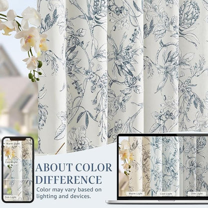 jinchan Floral Curtains 108 Inch Length Blue Flower Linen Farmhouse Curtain - Image 6