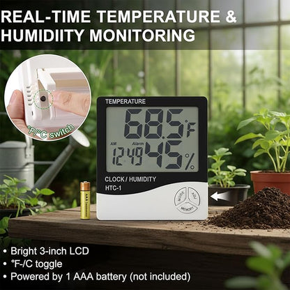 Greenhouse Heater with Thermostat & Hygrometer, 1500W/750W/24W Plant Heater Fan - Image 8