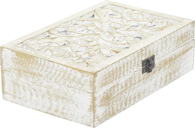Deco 79 Mango Wood Floral Handmade Decorative Box Decorative Keepsake Boxes - Image 2