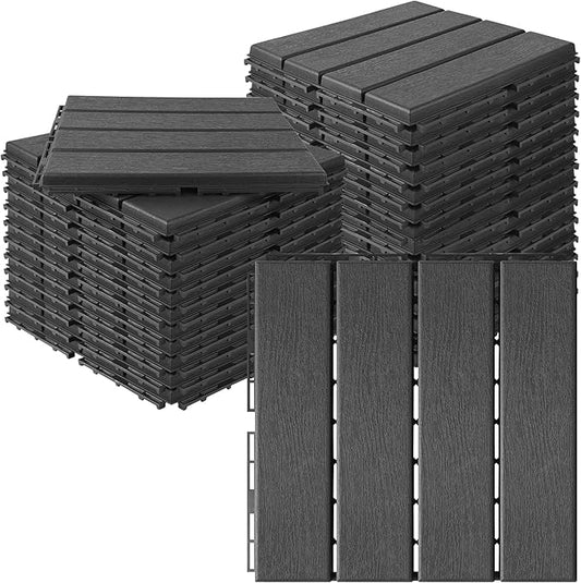 MYFAMIREA 27 Pcs Plastic Interlocking Deck Tiles 12" x 12" Patio Floor Decking by MYFAMIREA