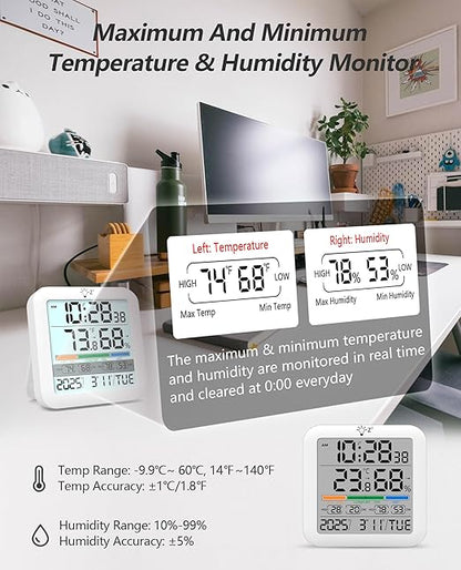 Mini Digital Indoor Thermometer Hygrometer Clock, Room Temperature Humidity - Image 4