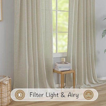 94 Inch Length Curtains Burlap Linen Back Tab Hook Belt Loops Privacy Semi - Image 6