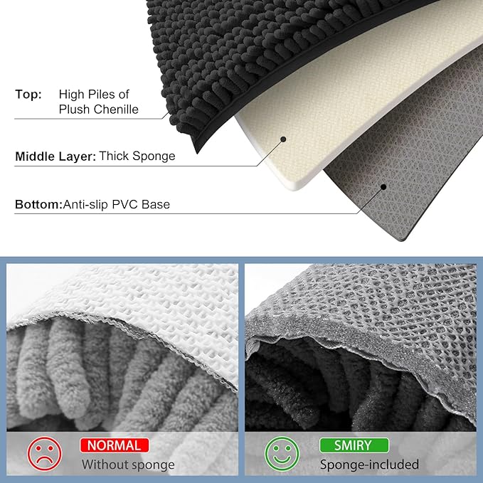 Smiry Luxury Chenille Toilet Rugs U-Shaped 24x24, Soft Absorbent Non-Slip - Image 5